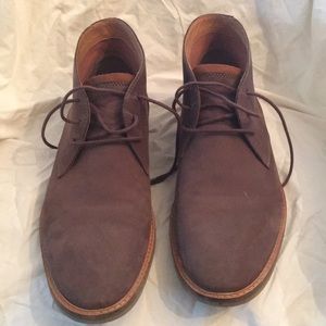 Clark’s brown suede boots.